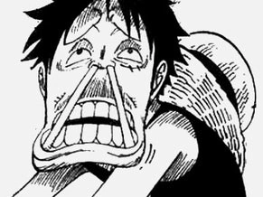 Luffy avec des bâtons dans le nez